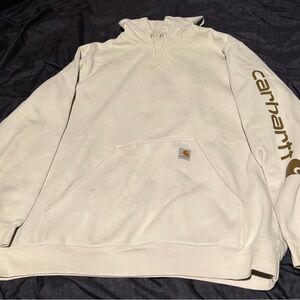 Carhartt Men's Off-White Hoodie with Logo Sleeve